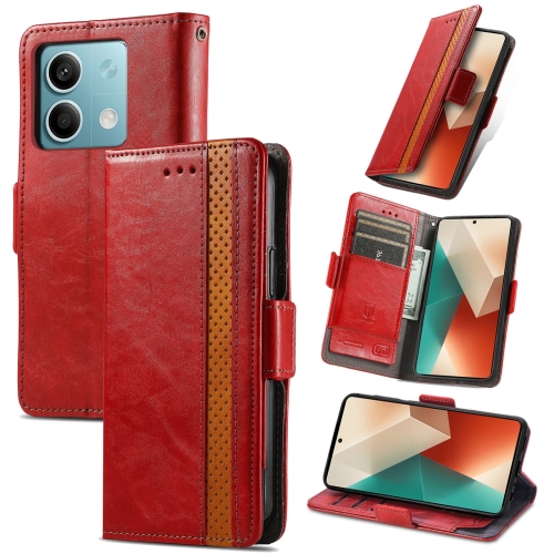 

For Xiaomi Redmi Note 13 4G CaseNeo Splicing Dual Magnetic Buckle Leather Phone Case(Red)