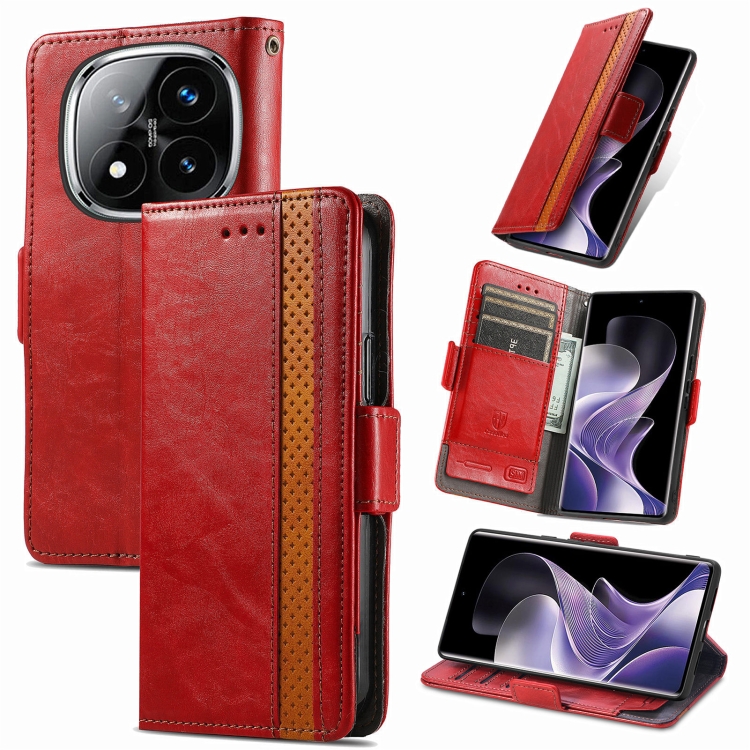 

For Xiaomi Redmi Note 14 Pro 5G CaseNeo Splicing Dual Magnetic Buckle Leather Phone Case(Red)