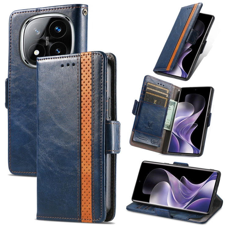 

For Xiaomi Redmi Note 14 Pro+ 5G CaseNeo Splicing Dual Magnetic Buckle Leather Phone Case(Blue)