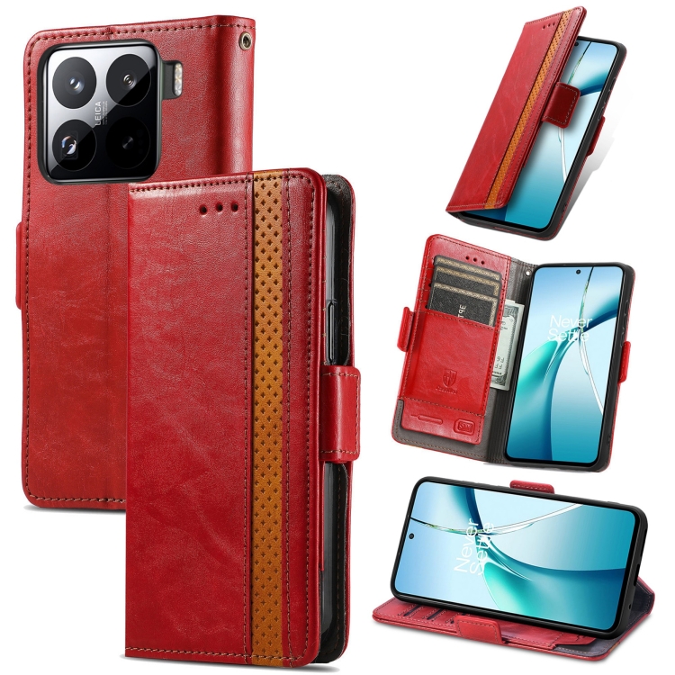 

For Xiaomi 15 CaseNeo Splicing Dual Magnetic Buckle Leather Phone Case(Red)