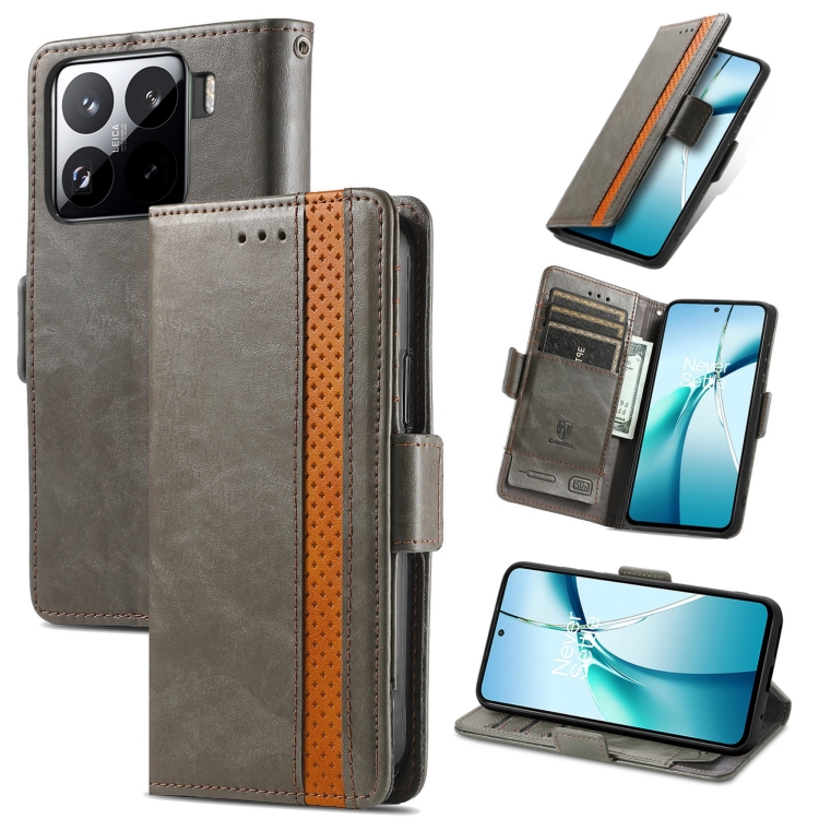 

For Xiaomi 15 Pro CaseNeo Splicing Dual Magnetic Buckle Leather Phone Case(Gray)