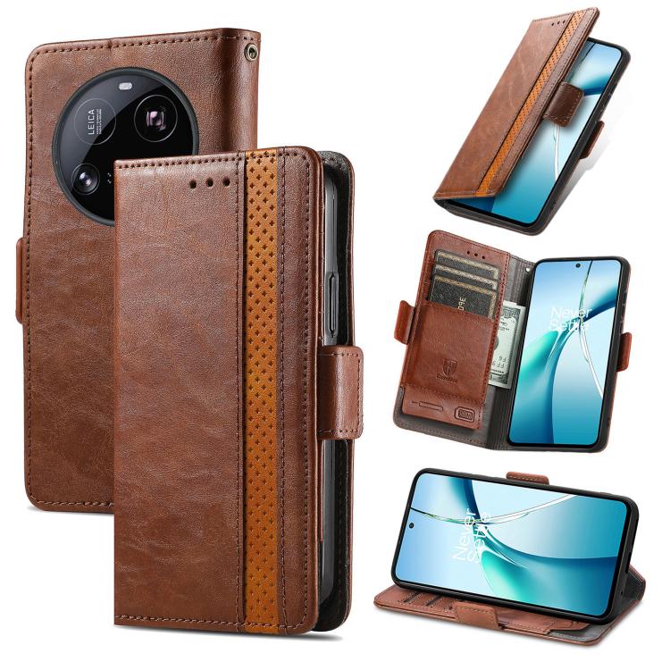 

For Xiaomi 15 Ultra CaseNeo Splicing Dual Magnetic Buckle Leather Phone Case(Brown)