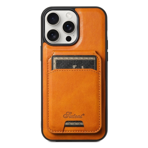 

For iPhone 15 Pro Max Suteni H15 MagSafe Oil Eax Leather Detachable Wallet Back Phone Case(Khaki)
