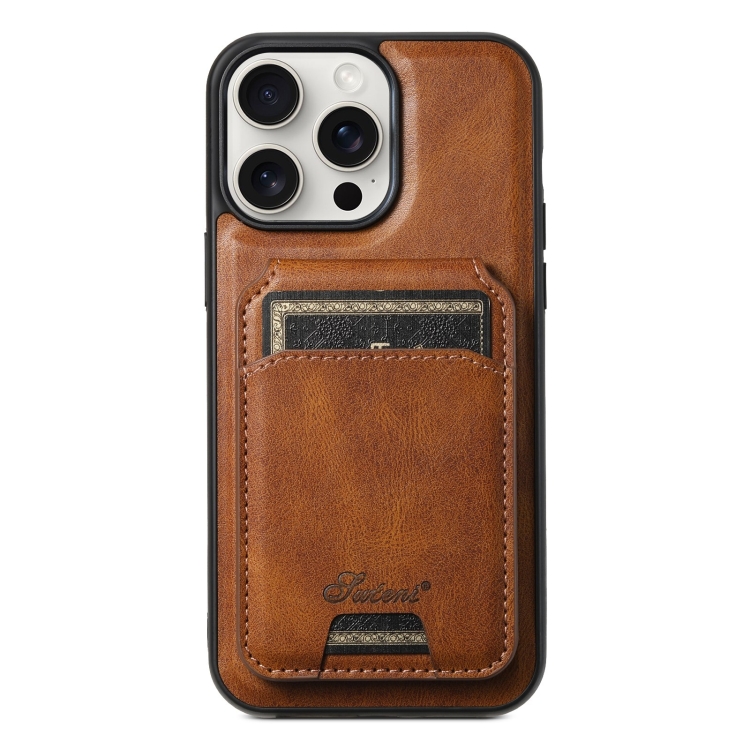

For iPhone 15 Pro Suteni H15 MagSafe Oil Eax Leather Detachable Wallet Back Phone Case(Brown)
