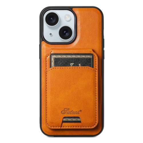 

For iPhone 15 Plus Suteni H15 MagSafe Oil Eax Leather Detachable Wallet Back Phone Case(Khaki)