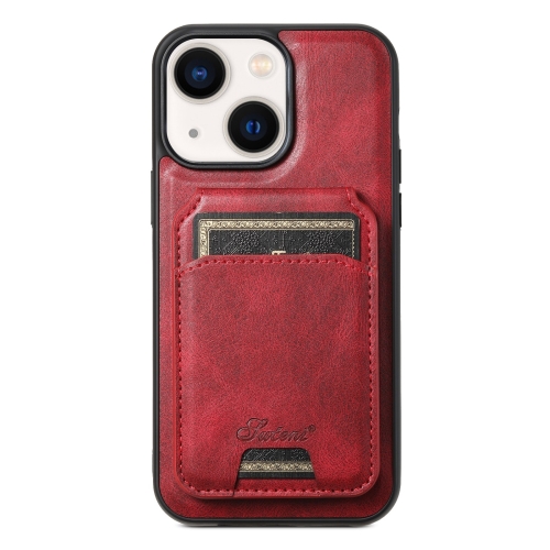 

For iPhone 14 Plus Suteni H15 MagSafe Oil Eax Leather Detachable Wallet Back Phone Case(Red)