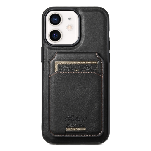 

For iPhone 12 Suteni H15 MagSafe Oil Eax Leather Detachable Wallet Back Phone Case(Black)
