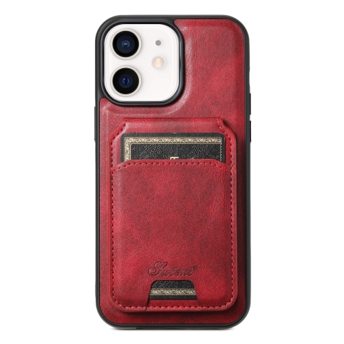 

For iPhone 12 Suteni H15 MagSafe Oil Eax Leather Detachable Wallet Back Phone Case(Red)