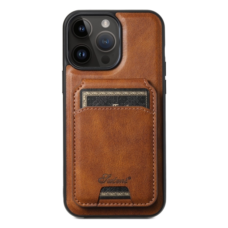 

For iPhone 12 Pro Suteni H15 MagSafe Oil Eax Leather Detachable Wallet Back Phone Case(Brown)