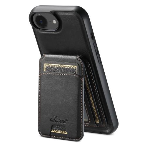 

For iPhone 16e Suteni H15 MagSafe Oil Eax Leather Detachable Wallet Back Phone Case(Black)