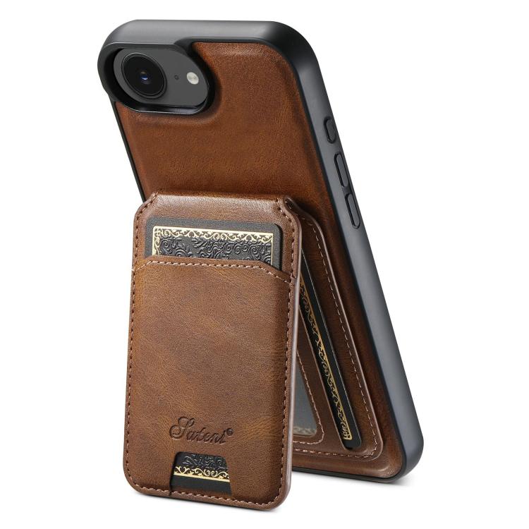 For iPhone 17e / 16e Suteni H15 MagSafe Oil Eax Leather Detachable Wallet Back Phone Case(Brown)