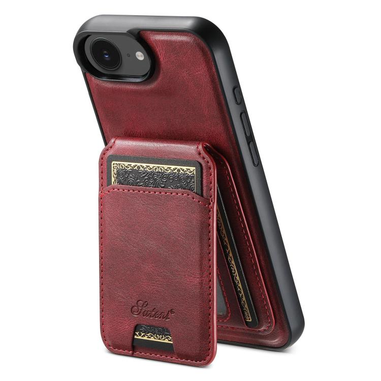 

For iPhone 16e Suteni H15 MagSafe Oil Eax Leather Detachable Wallet Back Phone Case(Red)