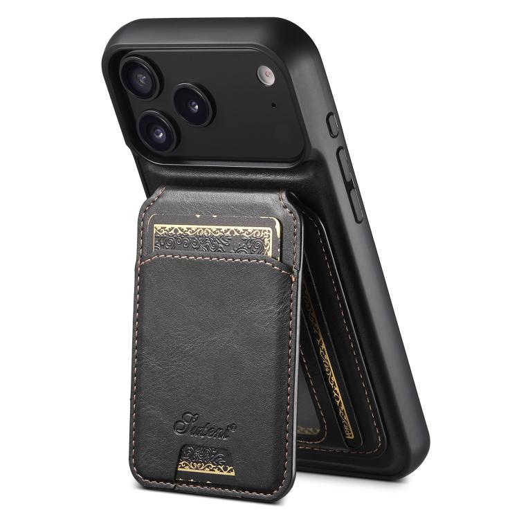 

For iPhone 17 Pro Max Suteni H15 MagSafe Oil Eax Leather Detachable Wallet Back Phone Case(Black)