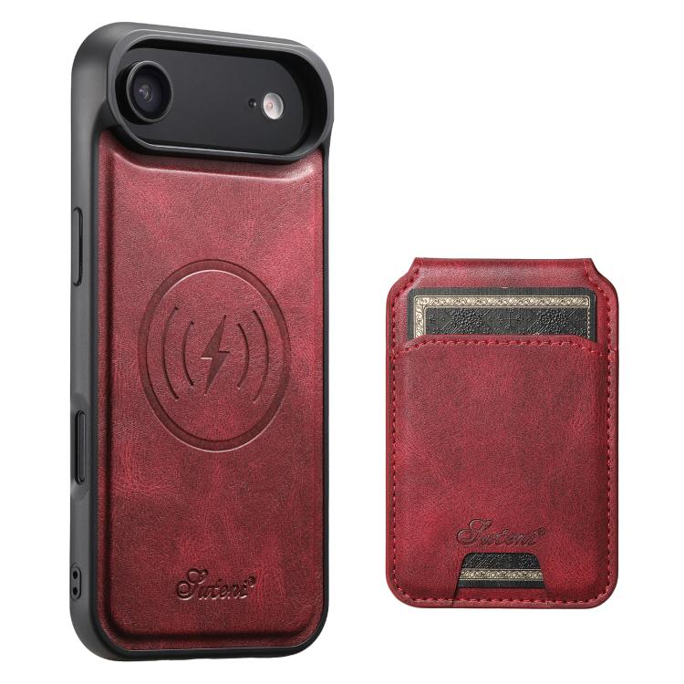 

For iPhone 17 Air Suteni H15 MagSafe Oil Eax Leather Detachable Wallet Back Phone Case(Red)