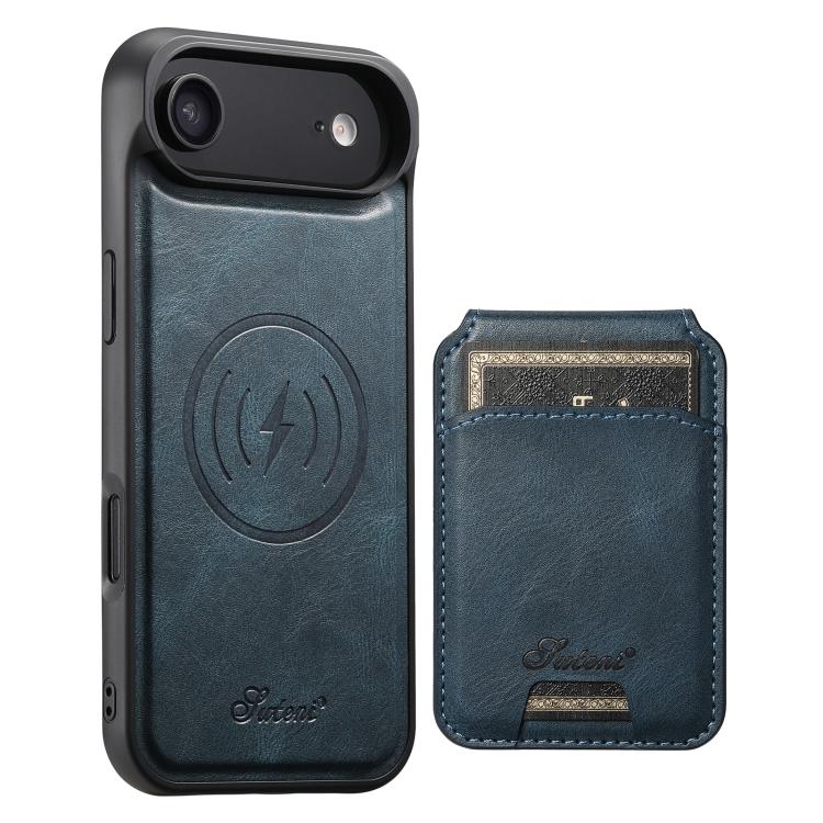 

For iPhone Air Suteni H15 MagSafe Oil Eax Leather Detachable Wallet Back Phone Case(Blue)