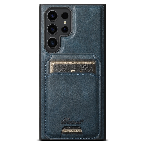 

For Samsung Galaxy S22 Ultra 5G Suteni H15 Oil Eax Leather Detachable Wallet Back Phone Case(Blue)