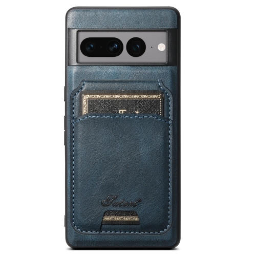 

For Google Pixel 7a Suteni H15 Oil Eax Leather MagSafe Detachable Wallet Back Phone Case(Blue)