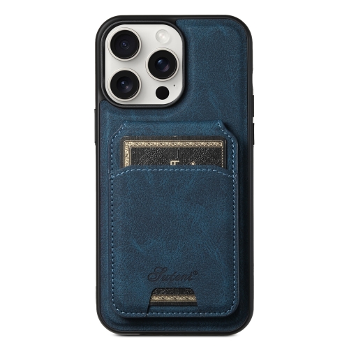 

For iPhone 15 Pro Max Suteni H16 Litchi Texture Leather Detachable Wallet Back Phone Case(Blue)