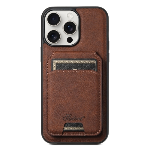 

For iPhone 15 Pro Suteni H16 Litchi Texture Leather Detachable Wallet Back Phone Case(Brown)