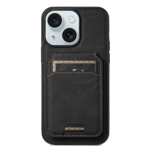 

For iPhone 15 Plus Suteni H16 Litchi Texture Leather Detachable Wallet Back Phone Case(Black)
