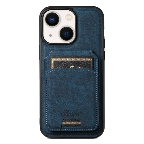 

For iPhone 14 Plus Suteni H16 Litchi Texture Leather Detachable Wallet Back Phone Case(Blue)