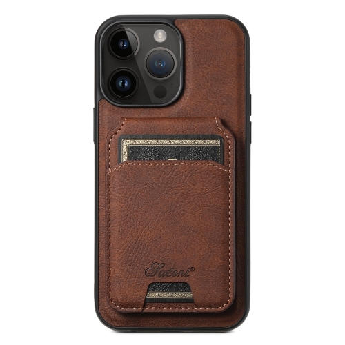 

For iPhone 14 Pro Max Suteni H16 Litchi Texture Leather Detachable Wallet Back Phone Case(Brown)