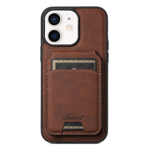 

For iPhone 12 Suteni H16 Litchi Texture Leather Detachable Wallet Back Phone Case(Brown)