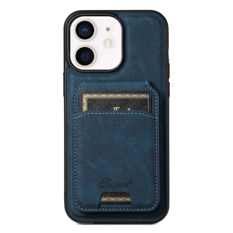 

For iPhone 12 Suteni H16 Litchi Texture Leather Detachable Wallet Back Phone Case(Blue)