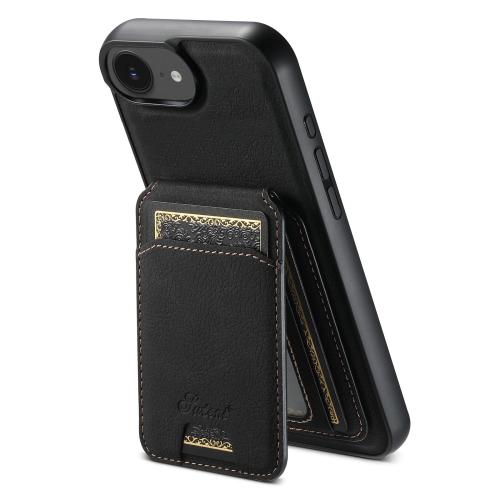 

For iPhone 16e Suteni H16 Litchi Texture Leather Detachable Wallet Back Phone Case(Black)