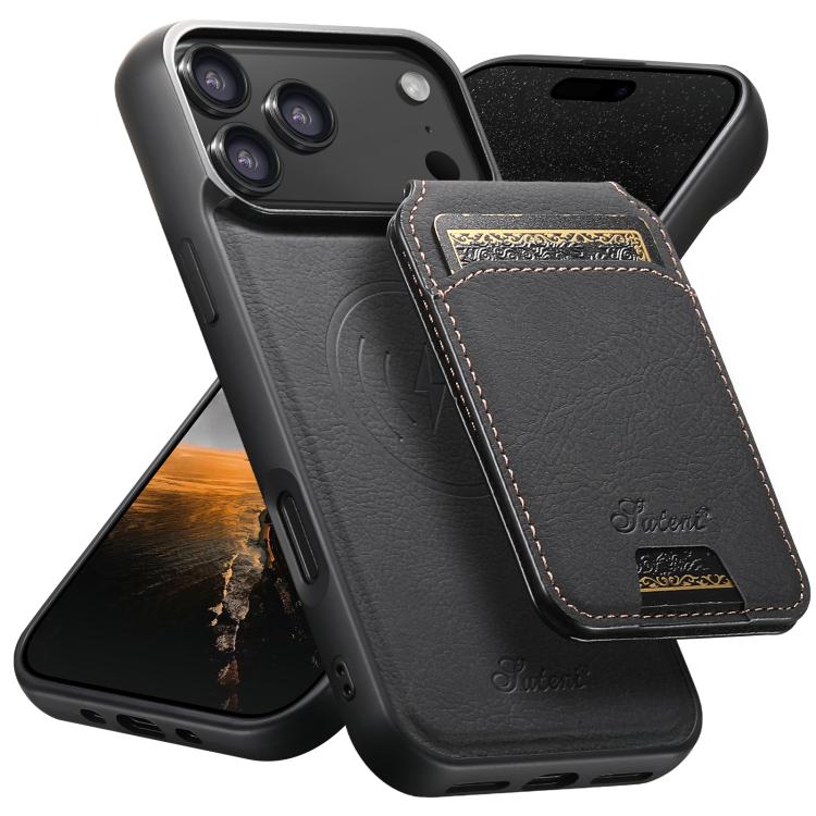

For iPhone 17 Pro Max Suteni H16 Litchi Texture Leather Detachable Wallet Back Phone Case(Black)