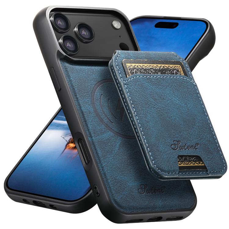 

For iPhone 17 Pro Suteni H16 Litchi Texture Leather Detachable Wallet Back Phone Case(Blue)