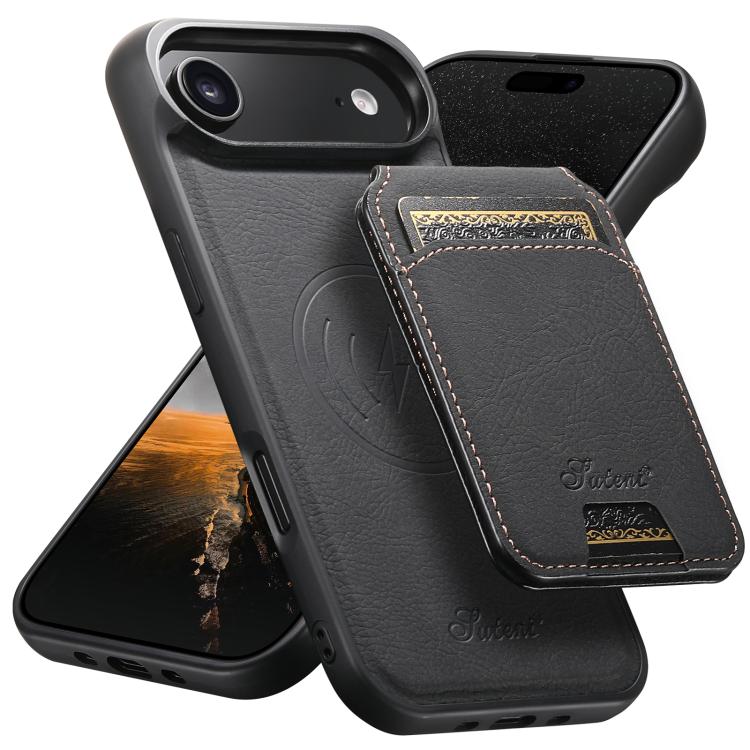 

For iPhone 17 Air Suteni H16 Litchi Texture Leather Detachable Wallet Back Phone Case(Black)