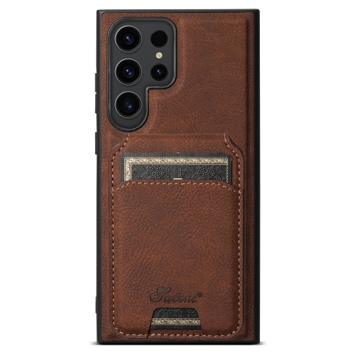 

For Samsung Galaxy S23 Ultra 5G Suteni H16 Litchi Texture Leather Detachable Wallet Back Phone Case(Brown)