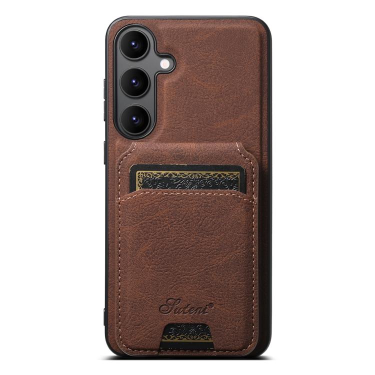 

For Samsung Galaxy S25+ 5G Suteni H16 Litchi Texture Leather Detachable Wallet Back Phone Case(Brown)