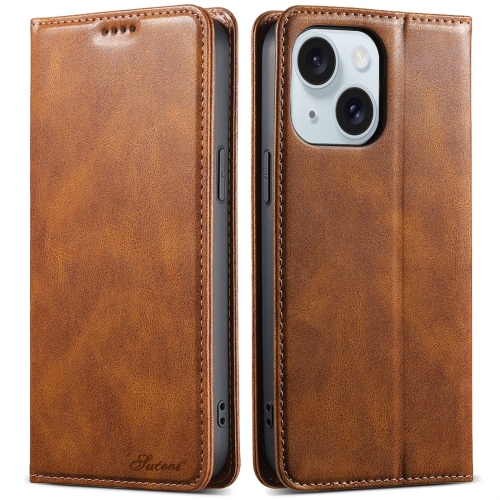 

For iPhone 15 Plus Suteni J02 Oil Wax Wallet Leather Phone Case(Brown)