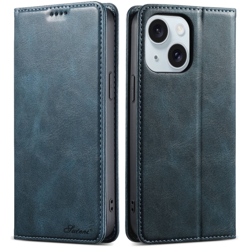 

For iPhone 15 Plus Suteni J02 Oil Wax Wallet Leather Phone Case(Blue)