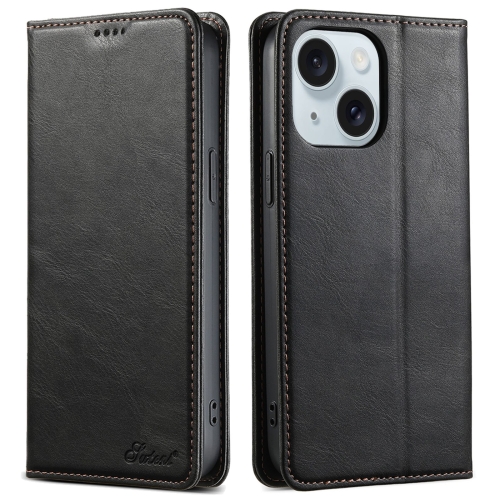 

For iPhone 15 Suteni J02 Oil Wax Wallet Leather Phone Case(Black)