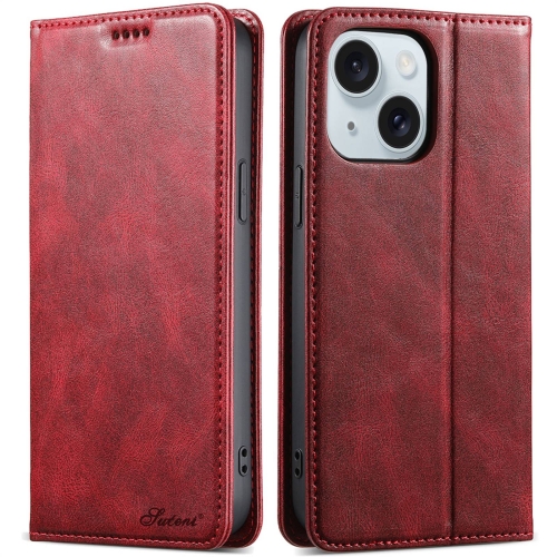 

For iPhone 15 Suteni J02 Oil Wax Wallet Leather Phone Case(Red)