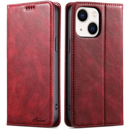 

For iPhone 14 Plus Suteni J02 Oil Wax Wallet Leather Phone Case(Red)