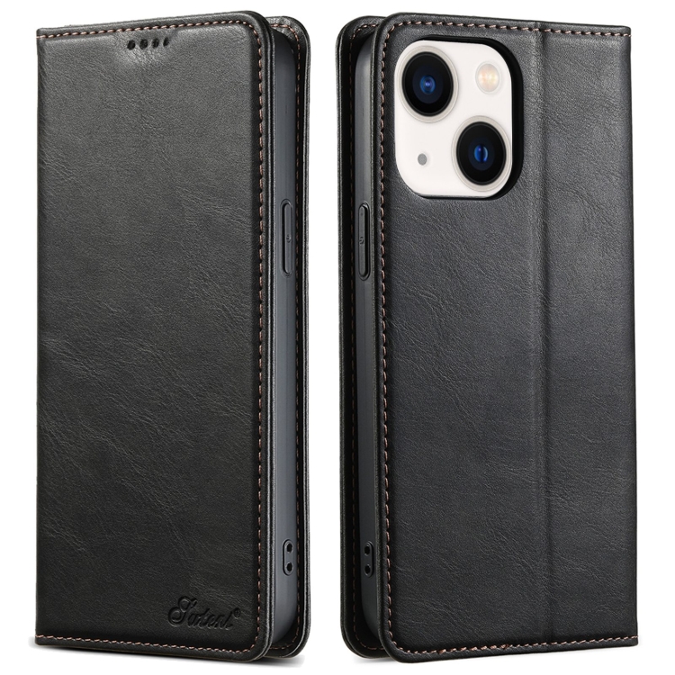 

For iPhone 14 Suteni J02 Oil Wax Wallet Leather Phone Case(Black)