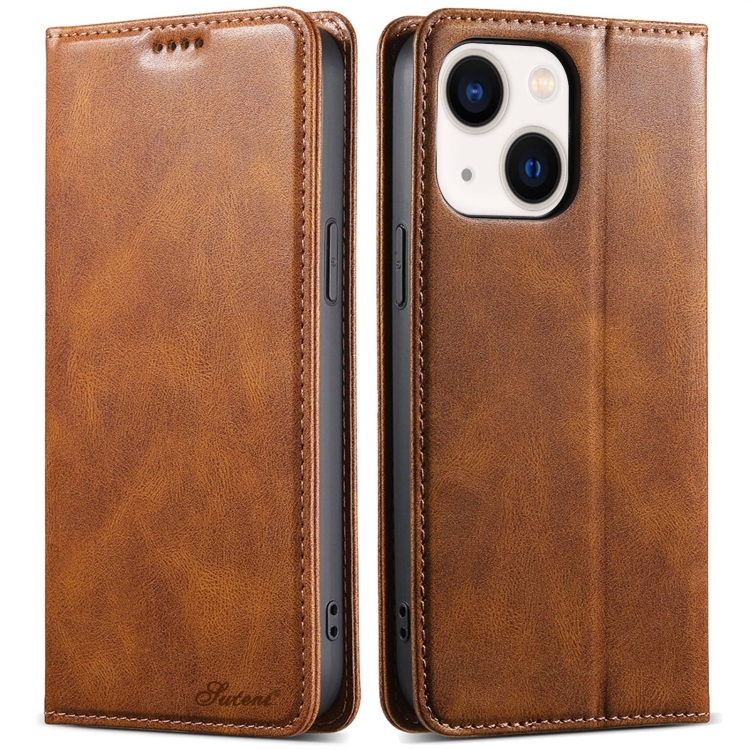 

For iPhone 14 Suteni J02 Oil Wax Wallet Leather Phone Case(Brown)
