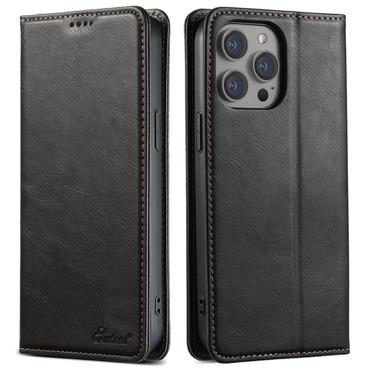 

For iPhone 12 / 12 Pro Suteni J02 Oil Wax Wallet Leather Phone Case(Black)