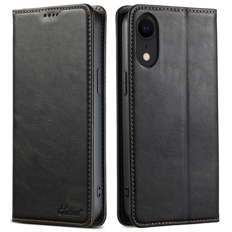 

For iPhone XR Suteni J02 Oil Wax Wallet Leather Phone Case(Black)