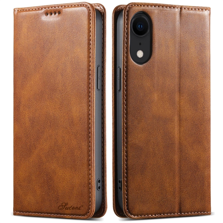 

For iPhone XR Suteni J02 Oil Wax Wallet Leather Phone Case(Brown)