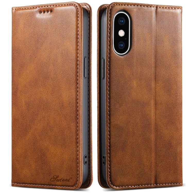 

For iPhone XS Max Suteni J02 Oil Wax Wallet Leather Phone Case(Brown)