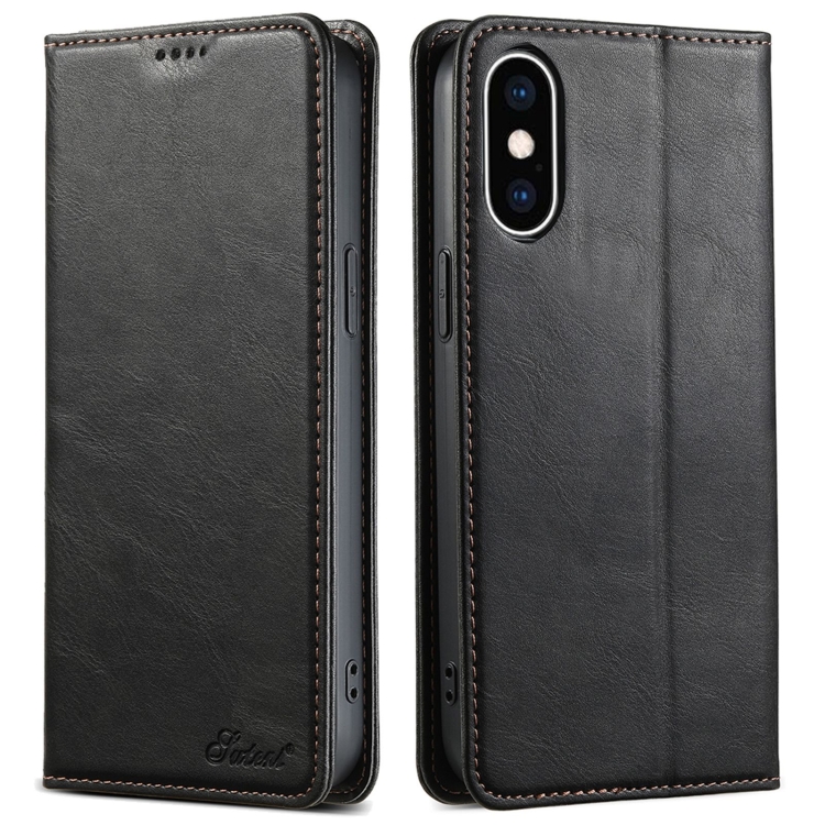 

For iPhone X / XS Suteni J02 Oil Wax Wallet Leather Phone Case(Black)