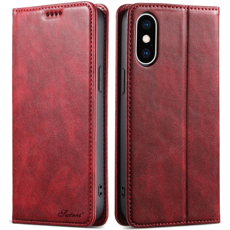 

For iPhone X / XS Suteni J02 Oil Wax Wallet Leather Phone Case(Red)