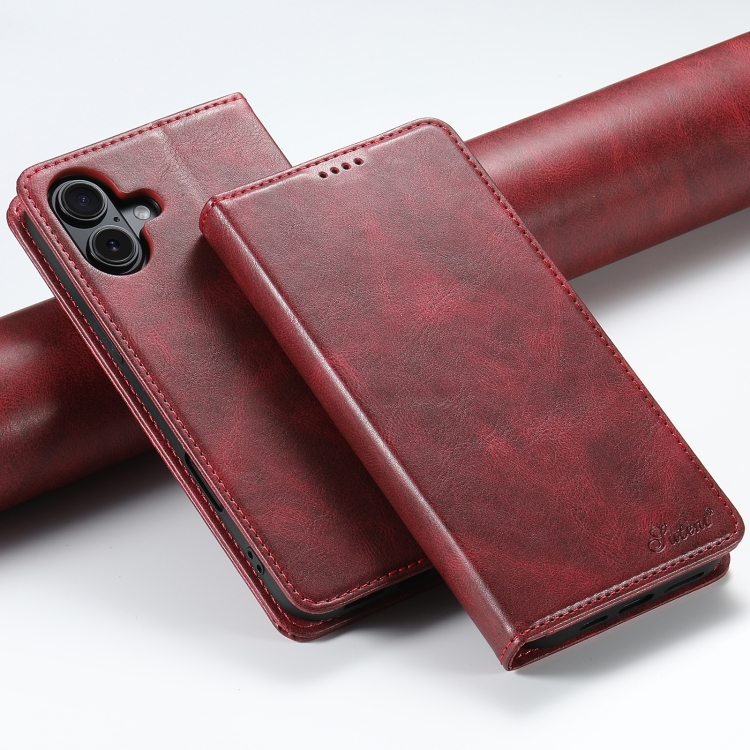 

For iPhone 16 Suteni J02 Oil Wax Wallet Leather Phone Case(Red)