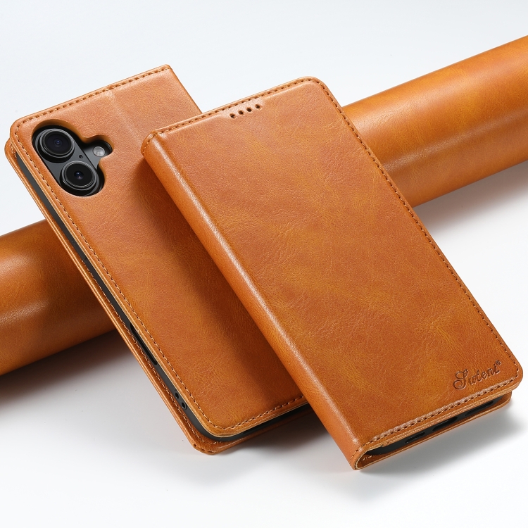 

For iPhone 16 Suteni J02 Oil Wax Wallet Leather Phone Case(Khaki)