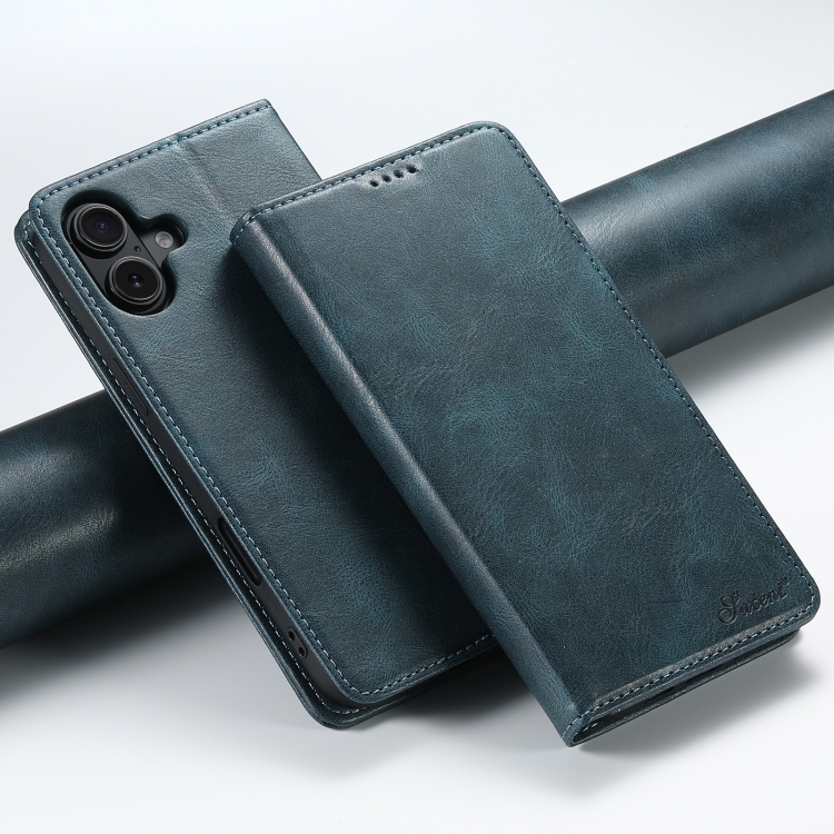 

For iPhone 16 Suteni J02 Oil Wax Wallet Leather Phone Case(Blue)